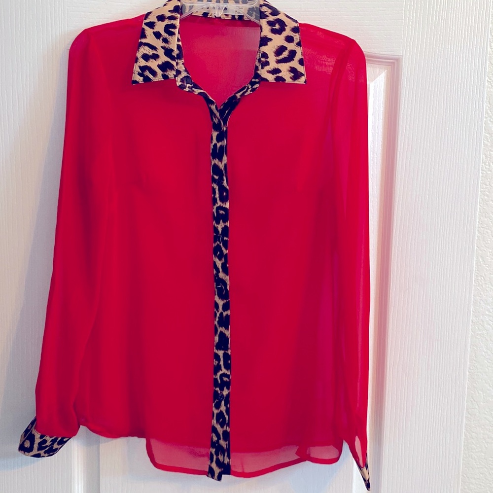 Rehab red and leopard blouse